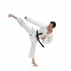 a man in black belt kicking 