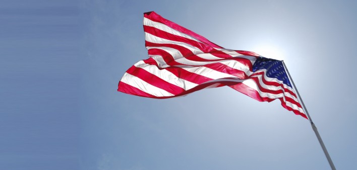 US Flag blowing in the wind