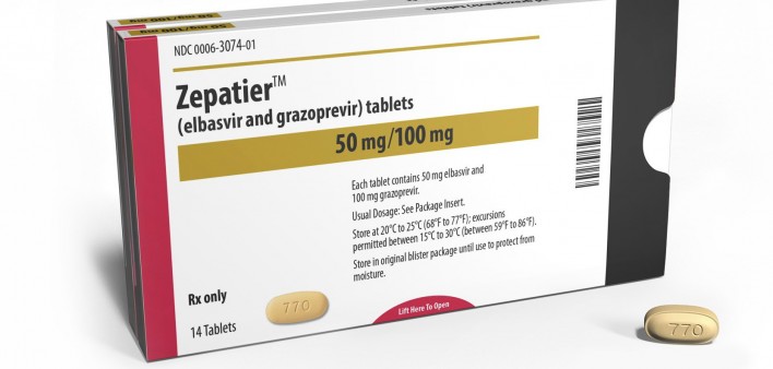 HCV drug Zepatier package and pill 