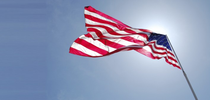 US Flag blowing in the wind