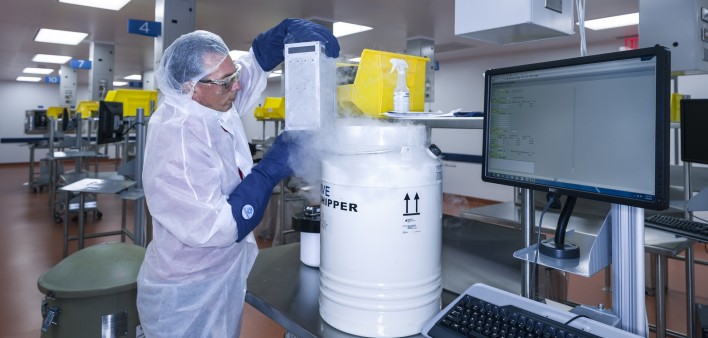 A patient’s T cells arrive at the Novartis manufacturing facility in Morris Plains, where they will be re-engineered to recognize and fight cancer and healthy cells expressing a specific antigen in the patient’s body. 