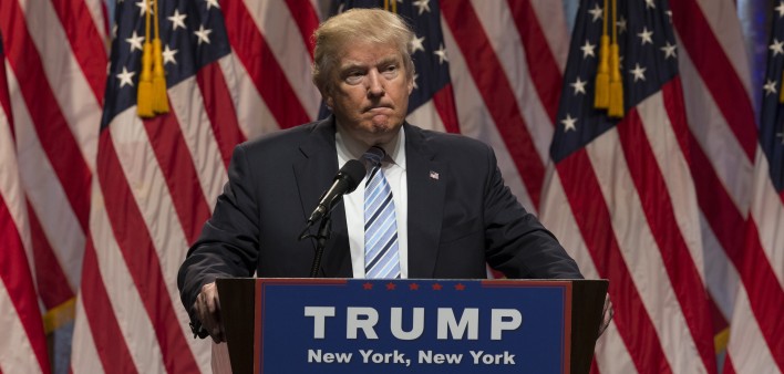 Donald Trump speaks during introduction Governor Mike Pence as running for vice president at Hilton hotel Midtown Manhattan