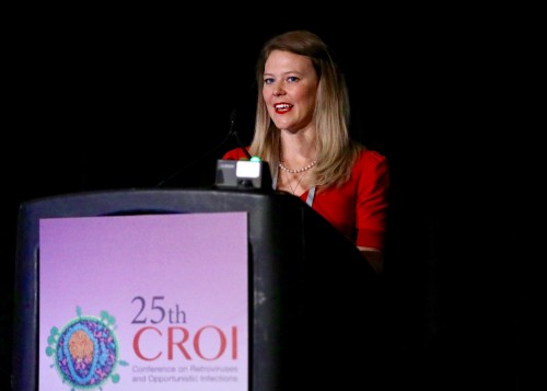 Manon Ragonnet-Cronin speaks at CROI 2018 in Boston.