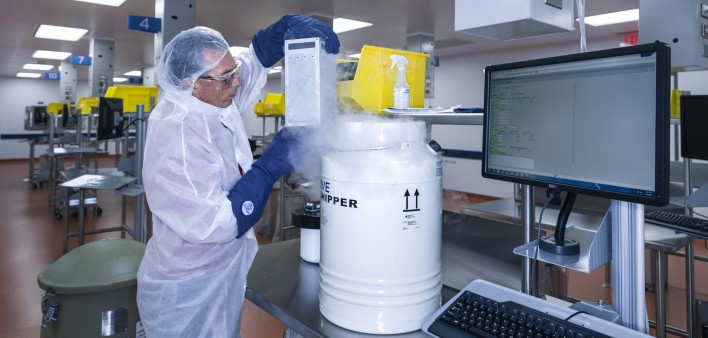 A patient’s T cells arrive at the Novartis manufacturing facility in Morris Plains, where they will be re-engineered to recognize and fight cancer and healthy cells expressing a specific antigen in the patient’s body. 