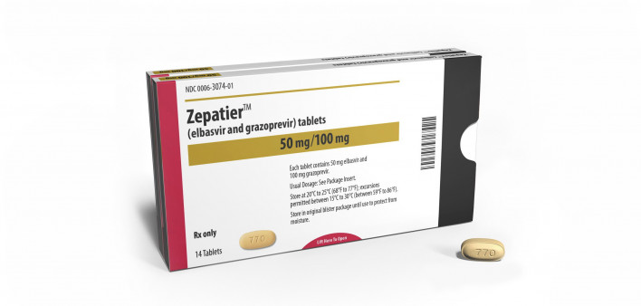 HCV drug Zepatier package and pill 