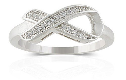 JanKuo Jewelry Rhodium Plated Micro Pave Cubic Zirconia Awareness Ribbon Ring