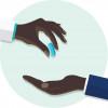 hands dropping one pill into another hand