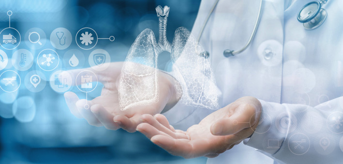 illustration doctor hands lungs science research icons