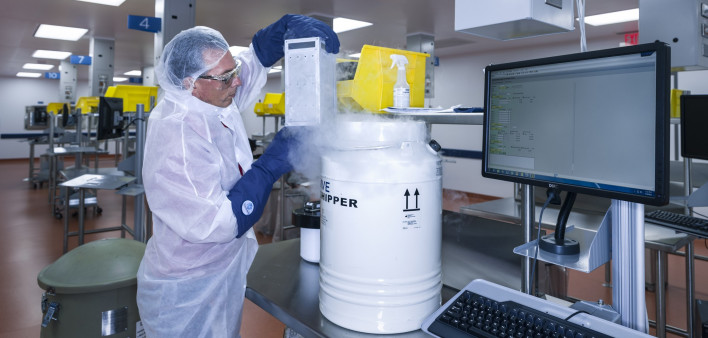 A patient’s T cells arrive at the Novartis manufacturing facility in Morris Plains, where they will be re-engineered to recognize and fight cancer and healthy cells expressing a specific antigen in the patient’s body. 