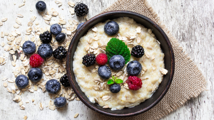 oatmeal, berries, blueberries, food, breakfast