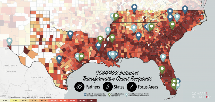 A map of 2019 Transformative Grant recipients Southern AIDS Coalition COMPASS initiative