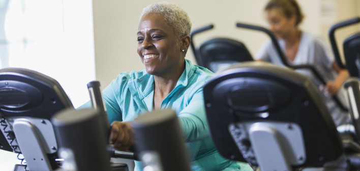 older woman on exercise bike