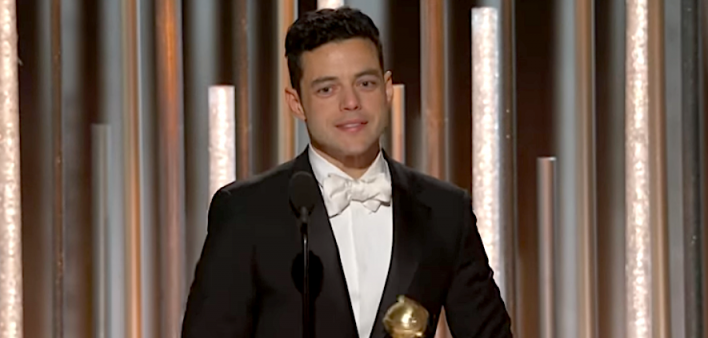 Rami Malek accepts the award for Best Performance by an Actor in a Motion Picture - Drama at the 2019 Golden Globe Awards.