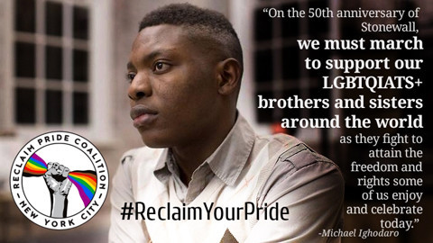 Reclaim Pride Coalition Promotional material for the Stonewall 50 March