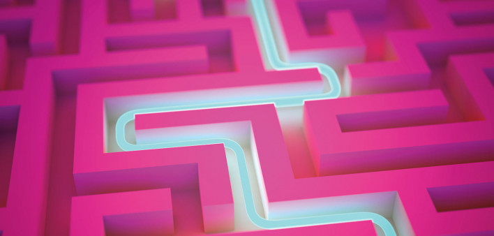 magenta maze with blue neon path going through