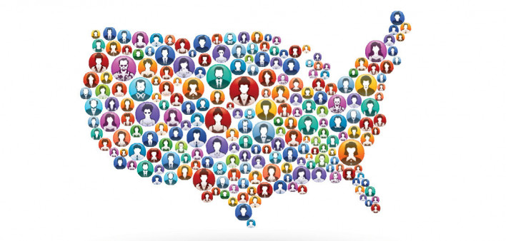map of the United States made up of icons of people