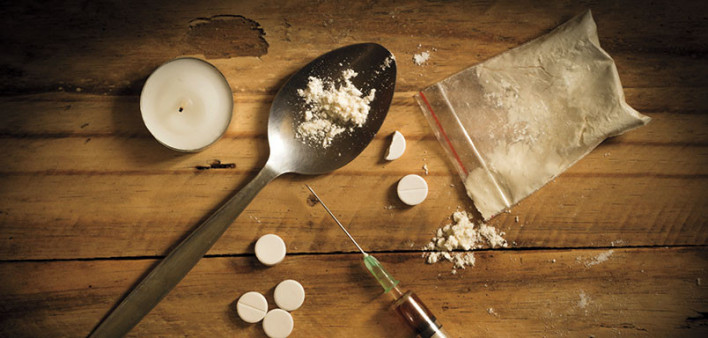 drugs works spoon needle candel bag heroin