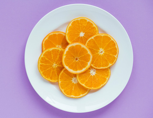 orange, fruit, slice, plate, food