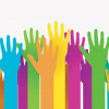 illustration of many colorful raised hands
