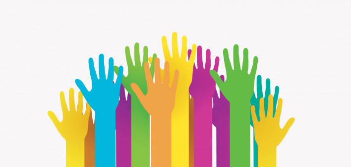 illustration of many colorful raised hands