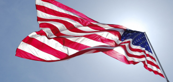 US Flag blowing in the wind