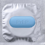 PrEP Pill and condom in silver wrapper