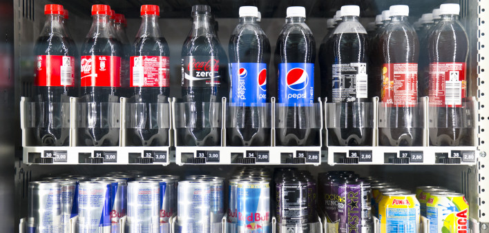 Soft Drinks in a Vending Machine at the Frankfurt Main Airport.