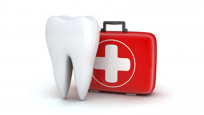 A tooth with a first aid kit