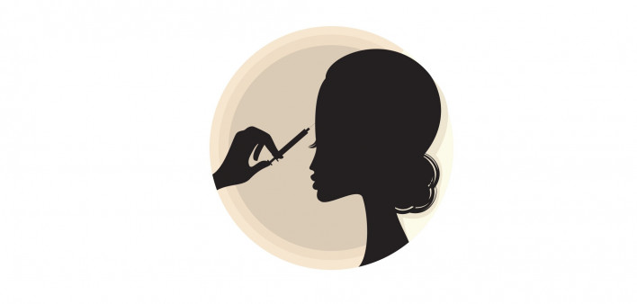 Illustration of a silhouette head getting botox