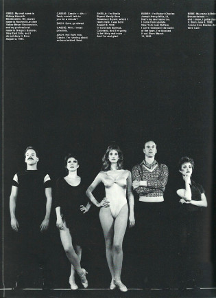 From left: Bradley Jones, Donna McKechnie, Cynthia Flemming, Ron Kurowski, and Tracey Shayne in the 1986 Broadway company of A Chorus Line