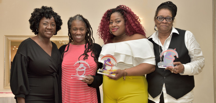 Iris House executive director Ingrid Floyd with 2019 honorees, Gina Brown, MSW; Kimberly Canady; and Antionettea Etienne