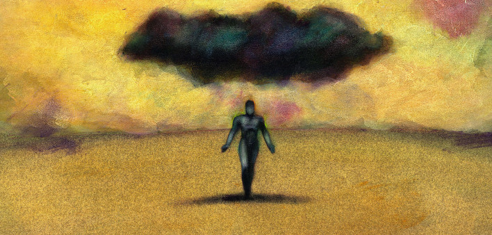illustration of life preserver hanging over a black cloud and dark figure