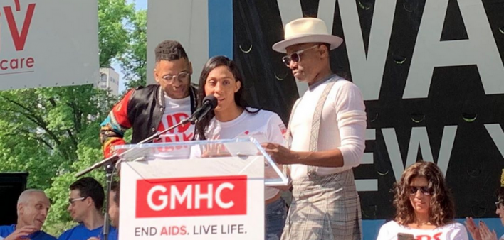 The stars of Pose (Ryan Jamaal Swain, MJ Rodriguez and Billy Porter) at AIDS Walk New York 2019