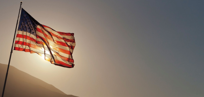 American Flag with Sun Behind