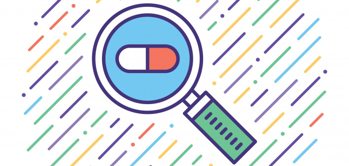 pill and magnifier illustration