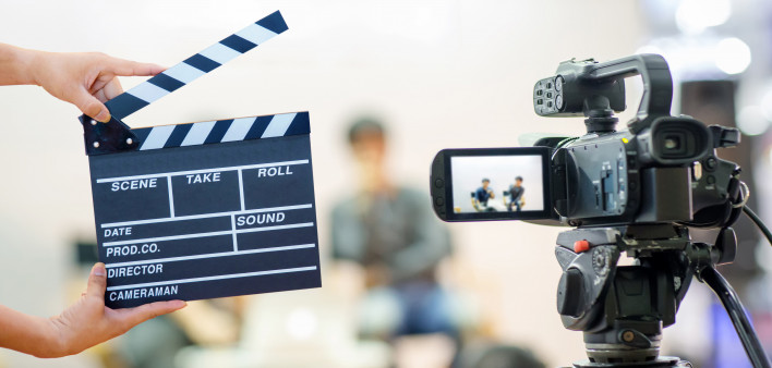 clapper with tv camera video camera