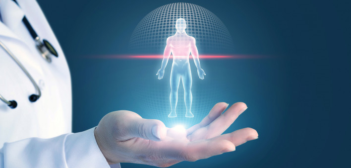 illustration hologram figure in doctors hand