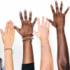 different race hands reaching upward