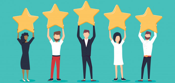 illustration of figures holding up stars