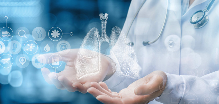 illustration doctor hands lungs science research icons