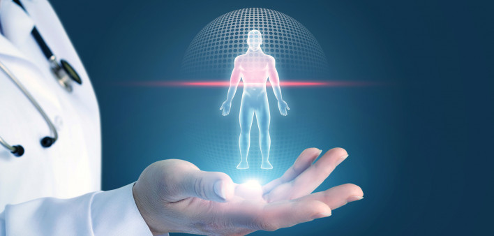 illustration hologram figure in doctors hand