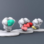 This computer-generated graphic shows broadly neutralizing antibodies (in color) bonding to regions on the surface of HIV.