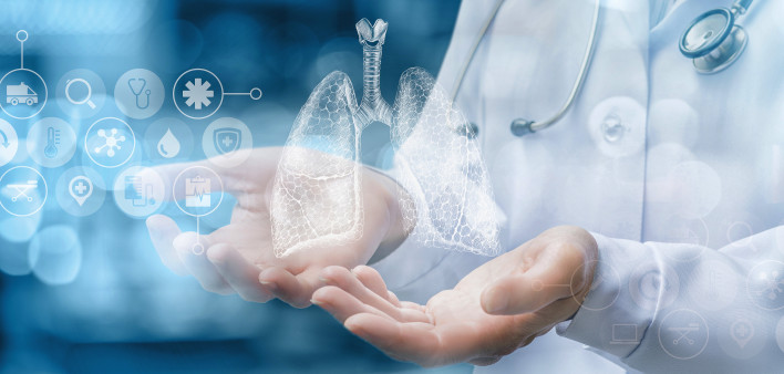 illustration doctor hands lungs science research icons