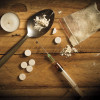 drugs works spoon needle candel bag heroin