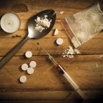 drugs works spoon needle candel bag heroin
