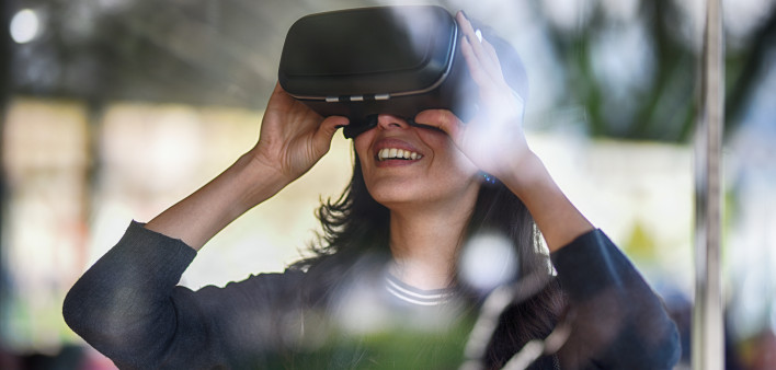 woman wearing VR headgear