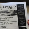 An employee of Whole Home Solutions left a flyer at Sherry Swan’s door. Pathway Labs handled about 20 tests sent in by Whole Home Solutions, but cut ties with the company after receiving complaints about how seniors were being solicited for the DNA tests.