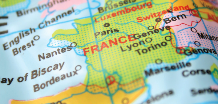 printed map showing France