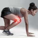 woman poised to start a running race illustration of bones showing through her leg