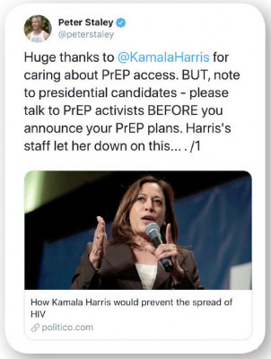 Peter Staley tweet Kamala Harris HIV